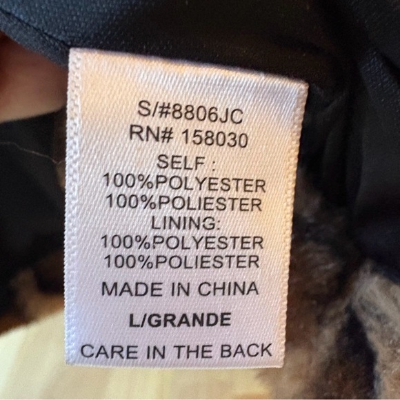 LOVE TREE Leopard Faux Fur Coat Brown Black Plush Statement Jacket Size L - Picture 6 of 7